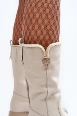 Kozaki Na Koturnie|Kozaki Przed Kolano></noscript>Zazoo Damskie Skórzane Kozaki Z Wełną Kremowe Bayla