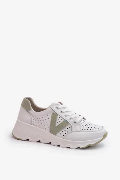 Discount Buty damskie Vinceza Damskie Skórzane Lekkie Buty Sportowe Białe Eleonori Biały