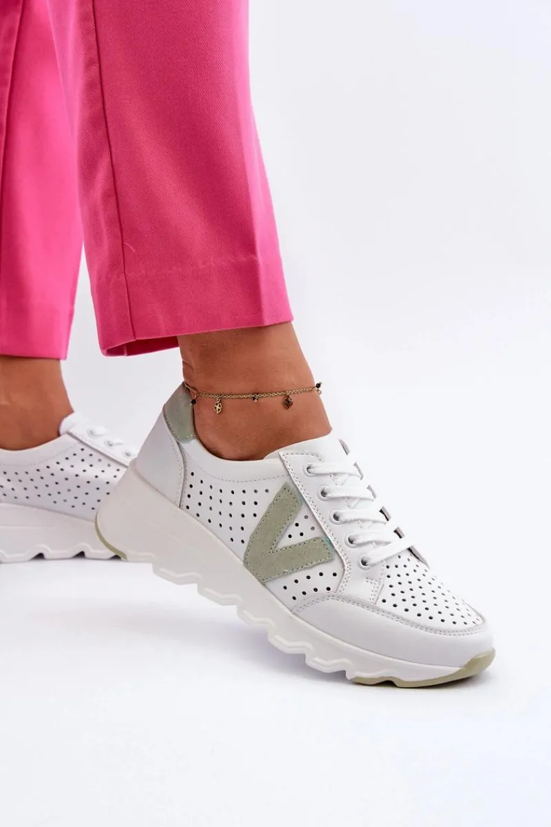 Discount Buty damskie Vinceza Damskie Skórzane Lekkie Buty Sportowe Białe Eleonori Biały