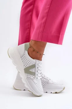 Discount Buty damskie Vinceza Damskie Skórzane Lekkie Buty Sportowe Białe Eleonori Biały