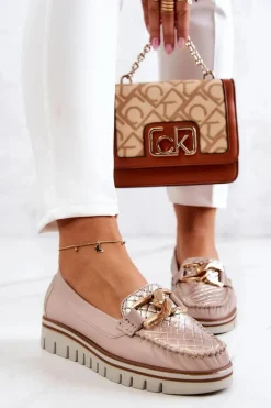 Mokasyny Damskie Skórzane|Mokasyny Na Platformie>Boto Damskie Skórzane Mokasyny Na Platformie Beżowe Venesia