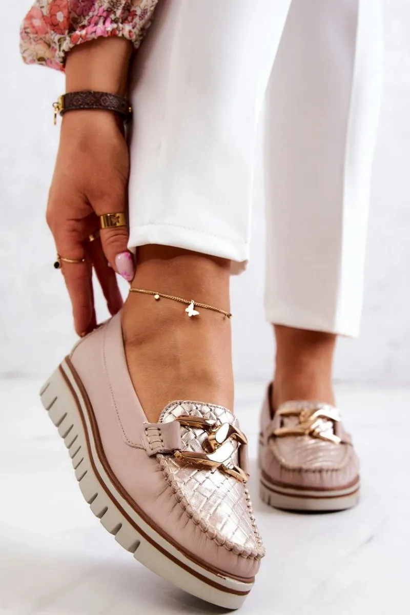 Mokasyny Damskie Skórzane|Mokasyny Na Platformie>Boto Damskie Skórzane Mokasyny Na Platformie Beżowe Venesia