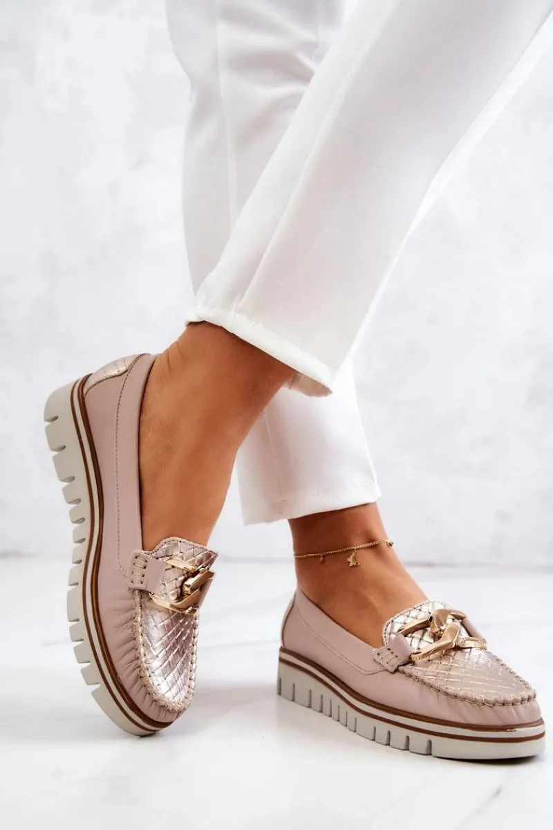 Mokasyny Damskie Skórzane|Mokasyny Na Platformie>Boto Damskie Skórzane Mokasyny Na Platformie Beżowe Venesia