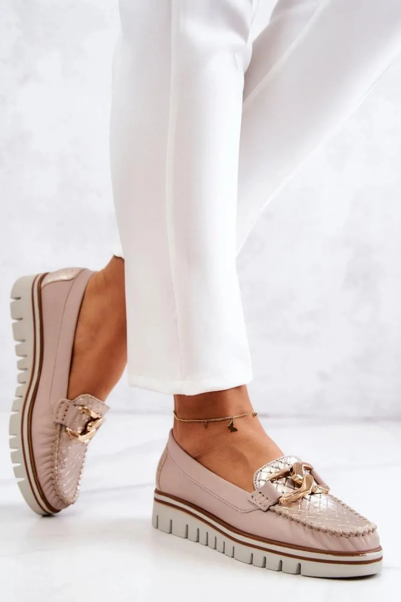 Mokasyny Damskie Skórzane|Mokasyny Na Platformie>Boto Damskie Skórzane Mokasyny Na Platformie Beżowe Venesia