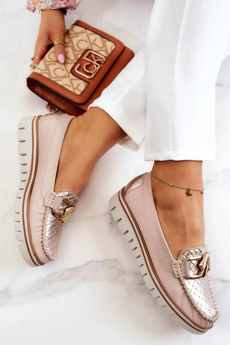 Mokasyny Damskie Skórzane|Mokasyny Na Platformie>Boto Damskie Skórzane Mokasyny Na Platformie Beżowe Venesia