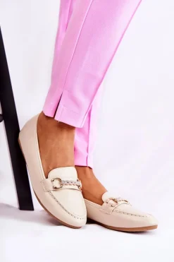 Hot Damskie Skórzane Mokasyny Beżowe Godley Damskie Mokasyny Damskie Skórzane