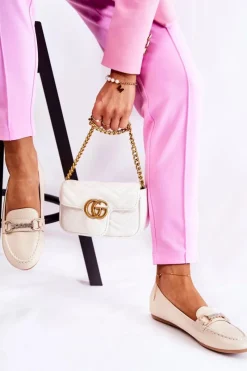 Hot Damskie Skórzane Mokasyny Beżowe Godley Damskie Mokasyny Damskie Skórzane