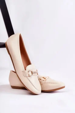 Hot Damskie Skórzane Mokasyny Beżowe Godley Damskie Mokasyny Damskie Skórzane