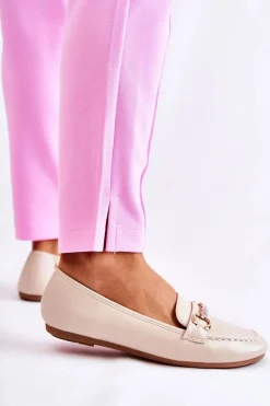 Hot Damskie Skórzane Mokasyny Beżowe Godley Damskie Mokasyny Damskie Skórzane