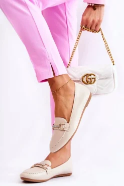 Hot Damskie Skórzane Mokasyny Beżowe Godley Damskie Mokasyny Damskie Skórzane