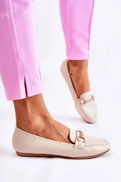 Hot Damskie Skórzane Mokasyny Beżowe Godley Damskie Mokasyny Damskie Skórzane