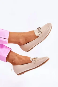 Hot Damskie Skórzane Mokasyny Beżowe Godley Damskie Mokasyny Damskie Skórzane