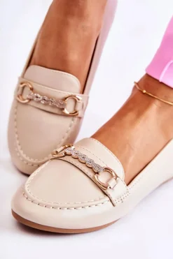 Hot Damskie Skórzane Mokasyny Beżowe Godley Damskie Mokasyny Damskie Skórzane