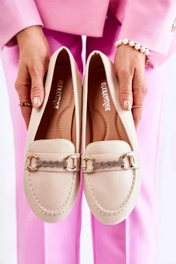 Hot Damskie Skórzane Mokasyny Beżowe Godley Damskie Mokasyny Damskie Skórzane