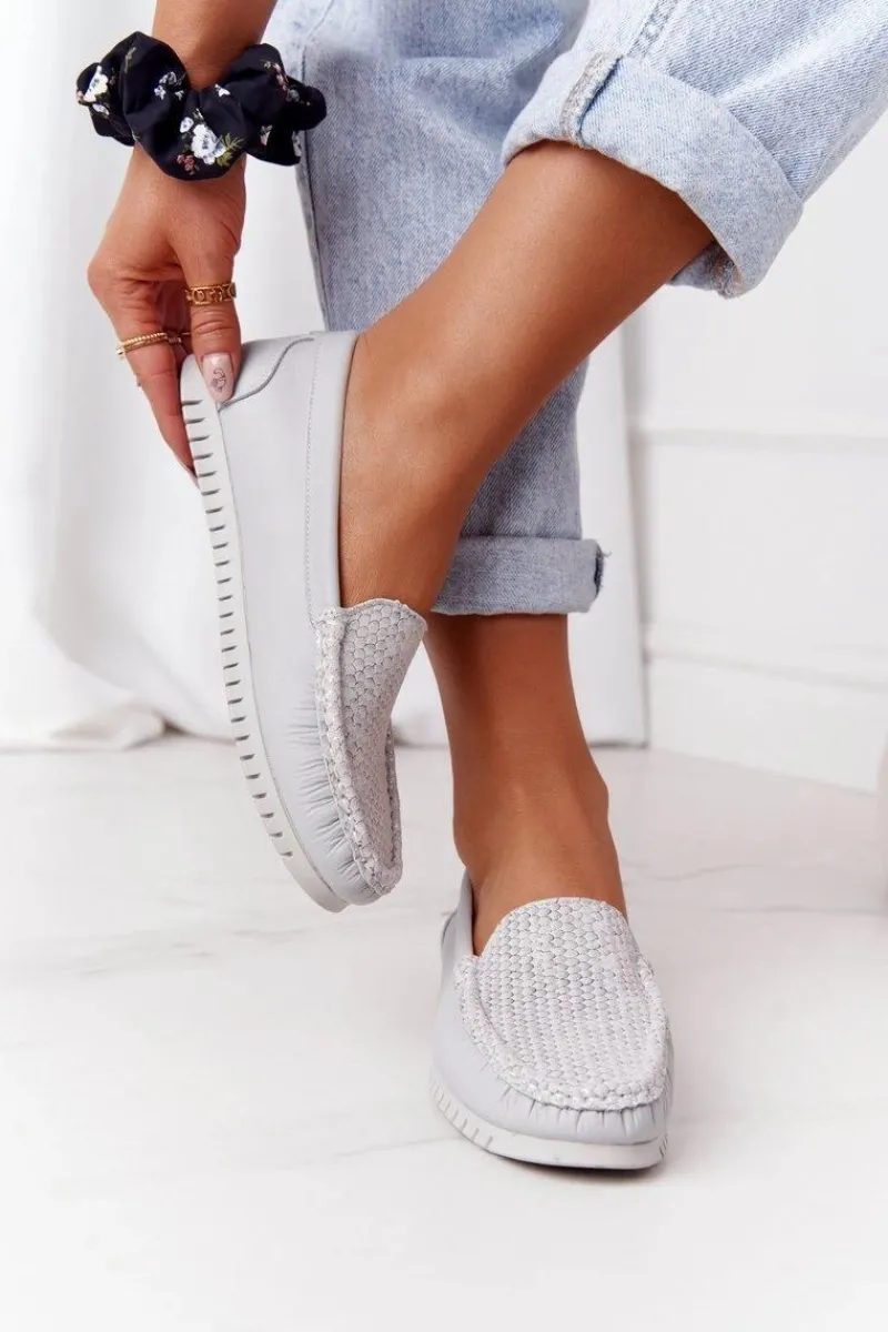 Mokasyny Damskie Skórzane>Damskie buty S.Barski Damskie Skórzane Mokasyny S.Barski 97630 Szare