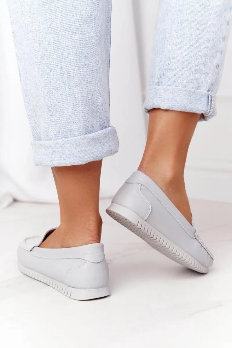 Mokasyny Damskie Skórzane>Damskie buty S.Barski Damskie Skórzane Mokasyny S.Barski 97630 Szare