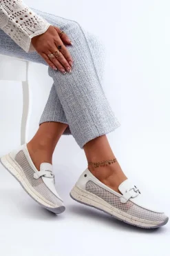 Loafersy Damskie|Mokasyny Damskie Zamszowe>Damskie buty S.Barski Damskie Skórzane Mokasyny D&A TW210 Białe Biały