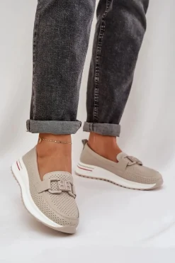 Hot Damskie buty S.Barski Damskie Skórzane Mokasyny Na Platformie S.Barski LR51-556 Beżowe Beżowy