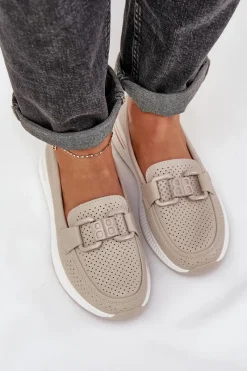 Hot Damskie buty S.Barski Damskie Skórzane Mokasyny Na Platformie S.Barski LR51-556 Beżowe Beżowy