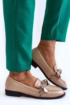 Online Boto Damskie Skórzane Mokasyny Z Kokardą Beżowe Dayes