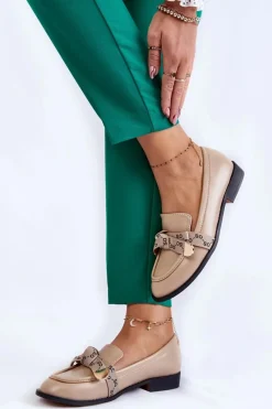 Online Boto Damskie Skórzane Mokasyny Z Kokardą Beżowe Dayes