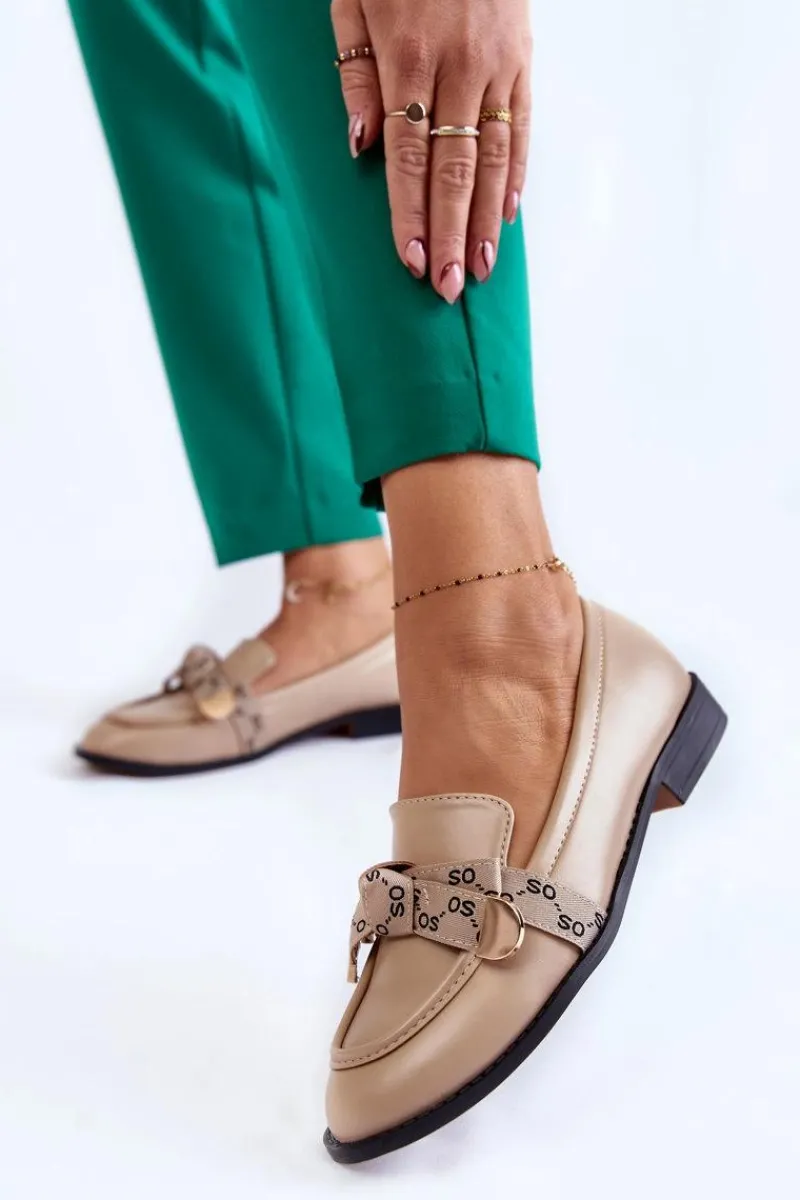 Online Boto Damskie Skórzane Mokasyny Z Kokardą Beżowe Dayes