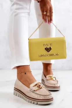 Sale Damskie Skórzane Mokasyny Na Platformie Złote Venesia Damskie Mokasyny Damskie Skórzane|Mokasyny Na Platformie