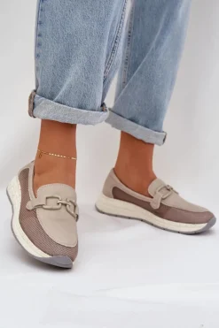 Loafersy Damskie|Mokasyny Damskie Zamszowe>Damskie buty S.Barski Damskie Skórzane Mokasyny D&A TW210 Szare Szary