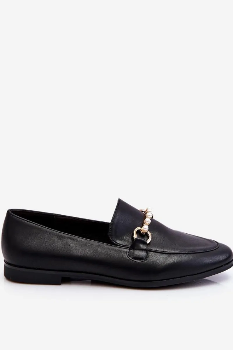 Online Damskie Skórzane Mokasyny Z Ozdobnymi Perełkami Czarne Ishan Damskie Mokasyny Damskie Skórzane