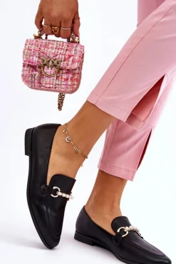 Online Damskie Skórzane Mokasyny Z Ozdobnymi Perełkami Czarne Ishan Damskie Mokasyny Damskie Skórzane