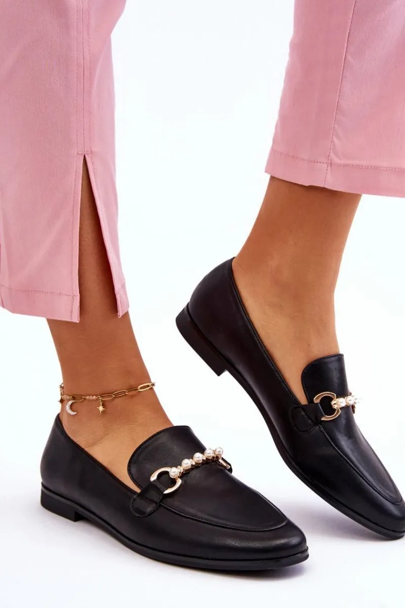 Online Damskie Skórzane Mokasyny Z Ozdobnymi Perełkami Czarne Ishan Damskie Mokasyny Damskie Skórzane