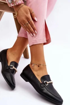 Online Damskie Skórzane Mokasyny Z Ozdobnymi Perełkami Czarne Ishan Damskie Mokasyny Damskie Skórzane