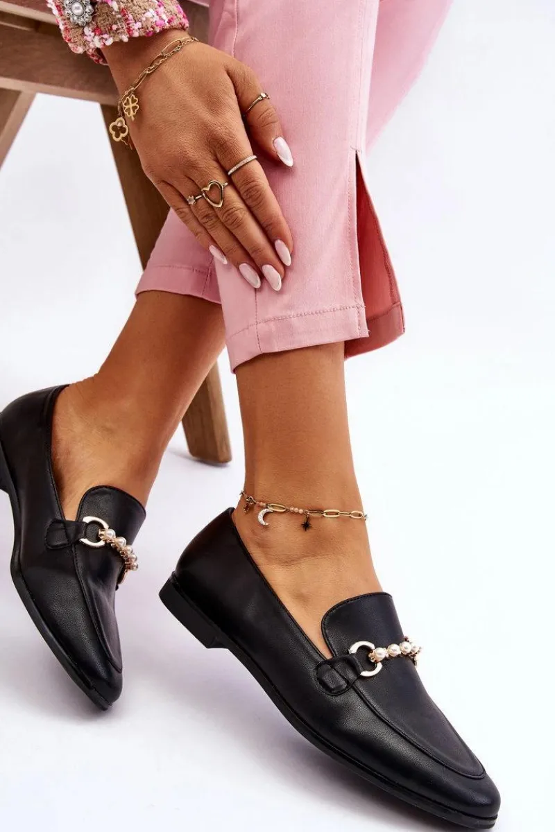 Online Damskie Skórzane Mokasyny Z Ozdobnymi Perełkami Czarne Ishan Damskie Mokasyny Damskie Skórzane