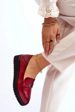 Hot Damskie Skórzane Mokasyny Na Niskim Koturnie Czerwone Synthia Damskie Mokasyny Damskie Skórzane