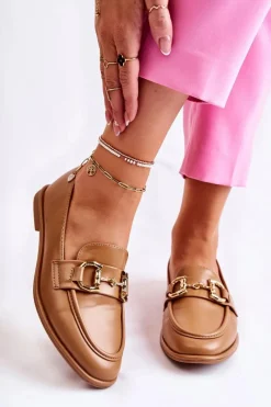 Hot Boto Damskie Skórzane Mokasyny Camel Coriso