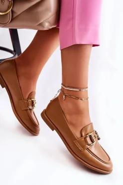 Hot Boto Damskie Skórzane Mokasyny Camel Coriso