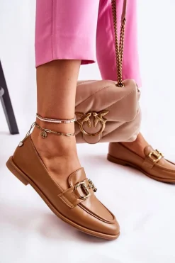 Hot Boto Damskie Skórzane Mokasyny Camel Coriso