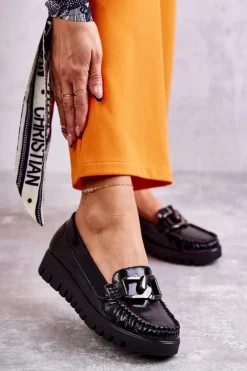 New Damskie Skórzane Mokasyny Na Platformie Czarne Venesia Damskie Mokasyny Na Platformie|Mokasyny Damskie Lakierowane