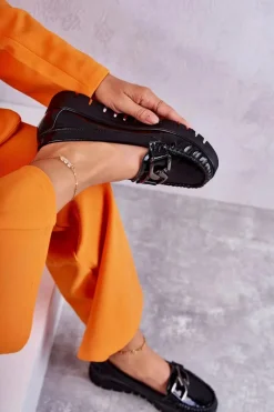 New Damskie Skórzane Mokasyny Na Platformie Czarne Venesia Damskie Mokasyny Na Platformie|Mokasyny Damskie Lakierowane