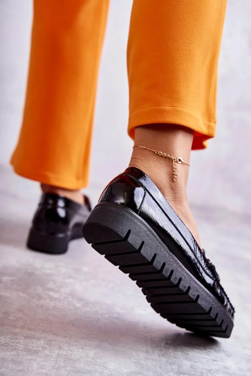 New Damskie Skórzane Mokasyny Na Platformie Czarne Venesia Damskie Mokasyny Na Platformie|Mokasyny Damskie Lakierowane