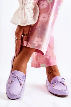 Best Damskie Skórzane Mokasyny Z Kokardą Fioletowe Aurila Damskie Mokasyny Damskie Skórzane