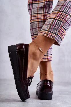 Discount Boto Damskie Skórzane Mokasyny Na Platformie Bordowe Venesia