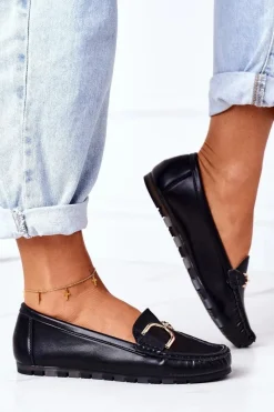 Sale Damskie Skórzane Mokasyny Czarne Downtown Damskie Mokasyny Damskie Skórzane