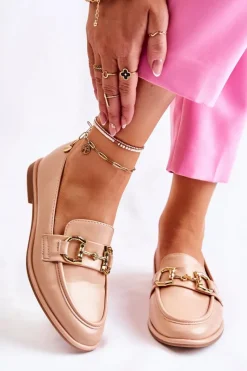 Online Damskie Skórzane Mokasyny Nude Coriso Damskie Mokasyny Damskie Skórzane