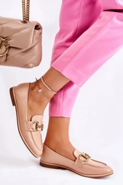 Online Damskie Skórzane Mokasyny Nude Coriso Damskie Mokasyny Damskie Skórzane