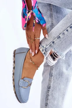 Best Damskie Skórzane Mokasyny Jasnoniebieskie Downtown Damskie Mokasyny Damskie Skórzane