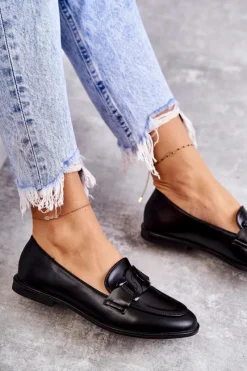 Online Damskie Skórzane Mokasyny Z Ozdobą Czarne Kerrie Damskie Mokasyny Damskie Skórzane