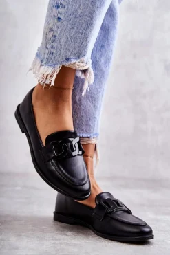 Online Damskie Skórzane Mokasyny Z Ozdobą Czarne Kerrie Damskie Mokasyny Damskie Skórzane