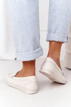 Discount Damskie Skórzane Mokasyny S.Barski 97630 Ecru Damskie Mokasyny Damskie Skórzane