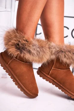 Śniegowce Damskie>Boto Damskie Skórzane Śniegowce Z Futerkiem Camel Alexa Brązowy